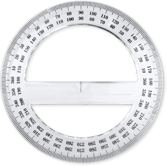 Pack of 24, 360-degree Protractor, 12.5cm (4.92") Diameter, Crystal Clear