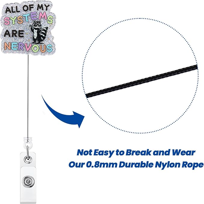 All of My Systems are Nervous Funny Nurse Badge Reel, Cute Raccoon Retractable ID Card Badge Holders, Work Badge Clip for ICU ER ED EMT Labor and Delivery Psychiatry Night Shift Nurse Social Workers