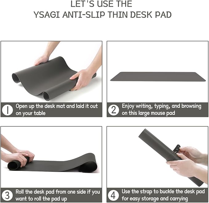 YSAGi Non-Slip Leather Desk Pad, Waterproof Laptop Computer Desk Keyboard Mat, Table Protector Blotter Mat, Large Mouse Pad for Office/Work/Home/Decor(Dark Gray, 31.5" x 15.7")