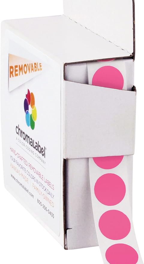 ChromaLabel 0.50 Inch Round Label Removable Color Code Dot Stickers, 1000 Labels per Dispenser Box, Rose