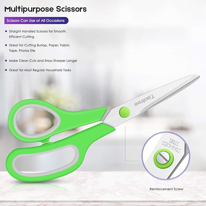 Scissors Bulk Set of 24-Pack, Taotree 8" Scissors All Purpose Comfort Grip Sharp Shears for Office School Supplies, High/Middle School Student Teacher Home Art Craft Sewing Fabric, Scrapbook Supplies