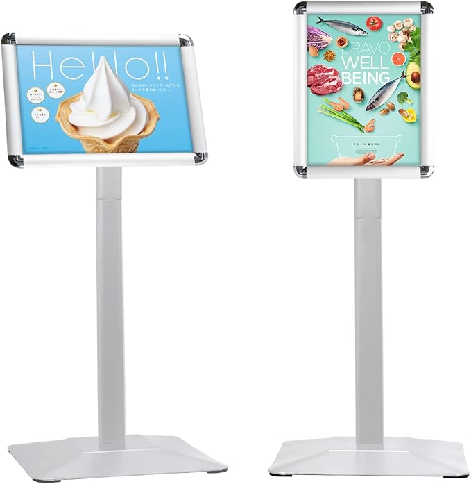 Sign Holder Stand, Heavy-Duty 8.5x11 Inch Aluminum Floor Stand for Posters & Signs with PVC Sleeve & Weighted Base | Silver