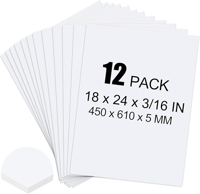ToLanbbt 12 Pack White Foam Board, 18 x 24 x 3/16" Thick Foam Core Acid Free Poster Foamboard for Art Craft Projects, Painting, Displaying, Signage, Wedding, School