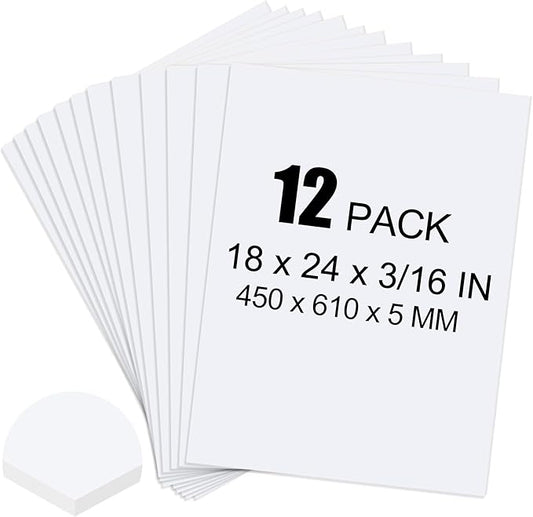 ToLanbbt 12 Pack White Foam Board, 18 x 24 x 3/16" Thick Foam Core Acid Free Poster Foamboard for Art Craft Projects, Painting, Displaying, Signage, Wedding, School