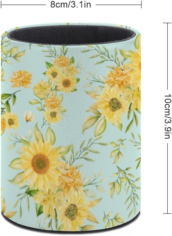 DIYYAO Personalize Sunflower Pattern Circular Pen Holder - Desk Pen Organizer Control Storage Box Makeup Brush Holder (A)
