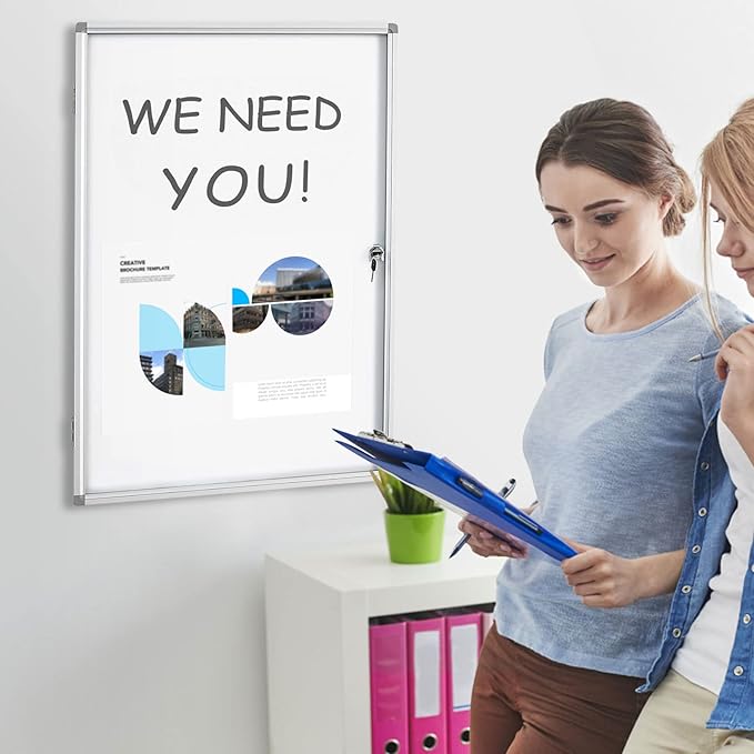BEST BOARD Lockable Magnetic Enclosed 36x24 inches Dry-Erase whiteboard, Tamper-Resistant Wall-Mounted Display whiteboard, Aluminum-Framed Window whiteboard (White)