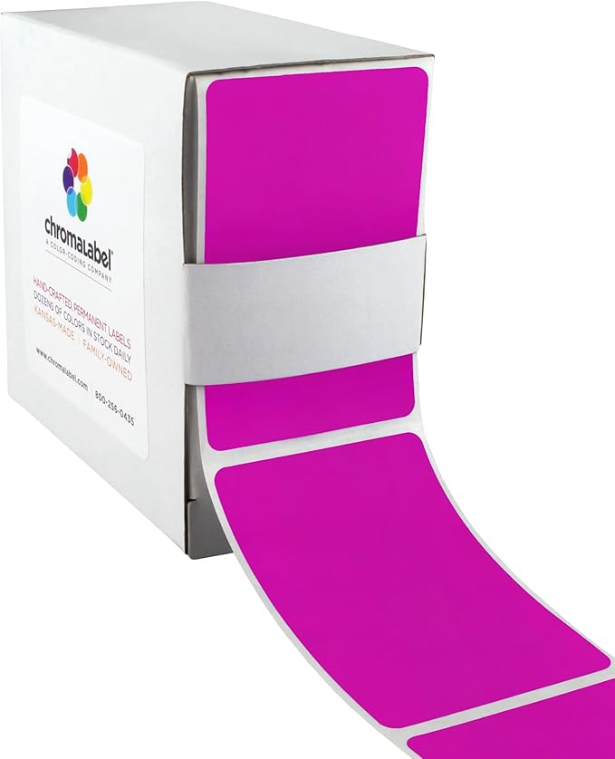 ChromaLabel 2 x 3 inch Color Code Labels, 250 Labels per Dispenser Box, Fluorescent Purple