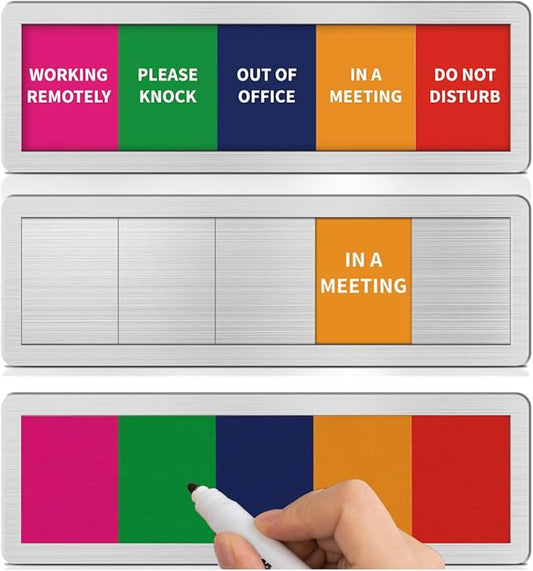 Office Door Signs with 5 Printed Status Options – Do Not Disturb, Out of Office, In a Meeting, Please Knock, Work from Home – Includes Custom Personalized Blank Sticker for Privacy Workspace or Studio Available and Away