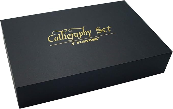 Plotube Calligraphy Pen Set – Includes Wooden Dip Pen, Antique Brass Holder, 11 Nibs, 7 Colors Ink Bottles and Beginner's Manual
