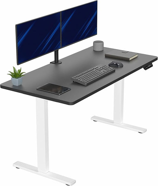 VIVO Electric 55 x 28 in Standing Desk, Memory Height Adjustment, 1B Series, Holds 220 lbs, One-Piece Black Top, White Frame, DESK-KIT-1W55B