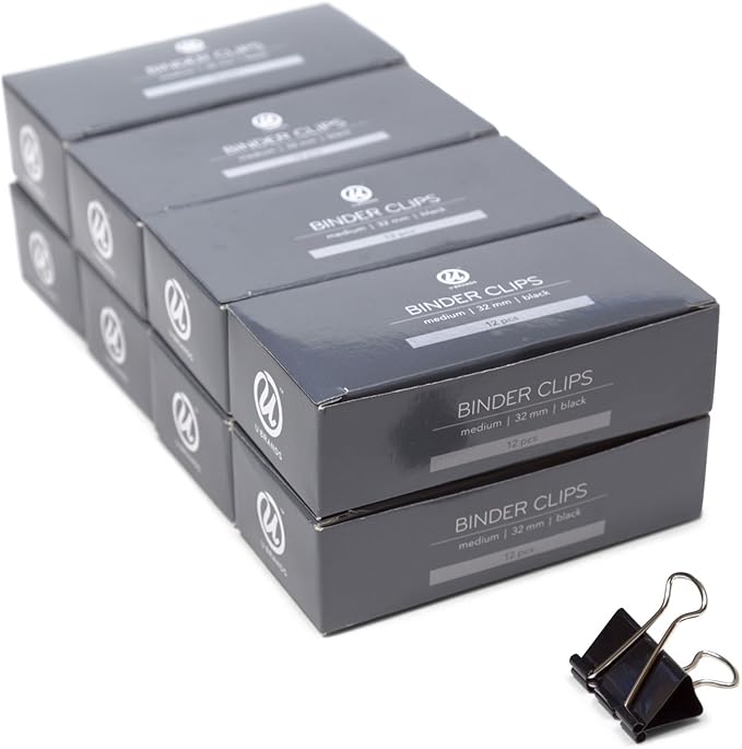 U Brands Binder Clips, Medium 1-1/4-Inch Width, 1/2-Inch Paper Holding Capacity, Black and Silver Steel, 96-Count - 656U08-24 (Pack of 24, 2304 Count Total)