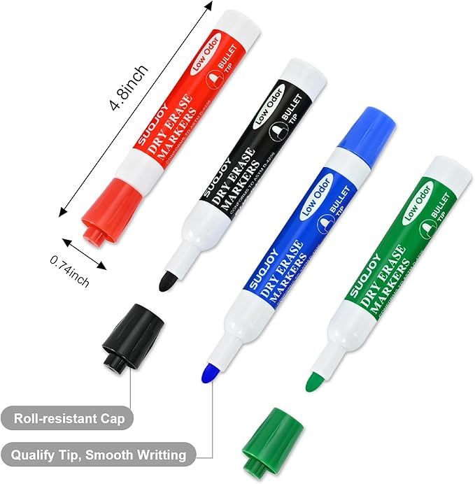 SUQJOY Dry Erase Markers, Bulletl Tip Whiteboard Markers, Low Odor Thick Dry Markers, 36 Bulk 12 Assorted Color Marker for Whiteboard, Classroom, Office & Home (36 Count 12 Colors)