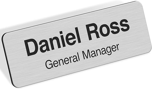 Custom Engraved Name Tags, Magnetic Brushed Aluminum Name Tags, Personalized Name Tags, 1x3 Inches, Durable Engravable Impact Material, Made in The USA by My Sign Center