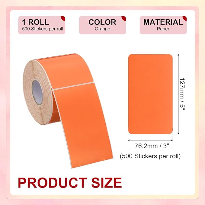 PATIKIL 3 x 5 Inch Rectangle Inventory Color Coding Labels 1 Roll, Square Self-Adhesive Inventory Label Stickers for Office Home Organization Name Tags, 500 Per Roll, Orange