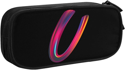 Cute Initial Pencil Case for Kids Students, Large Capacity Pencil Pouch for Boys Girls, Letter Design Pencil Box Pen Bag Office Stationery Organizer, Rainbow Letter U