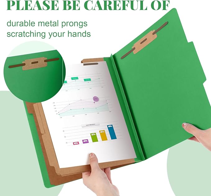 Skyygemm 24 Pcs Classification Folders Letter Size, 3 Divider Pressboard File Folder with Fasteners, Expanding File Organizer Bulk for School Teachers, Office Employee, Coworker, Staff (Green)