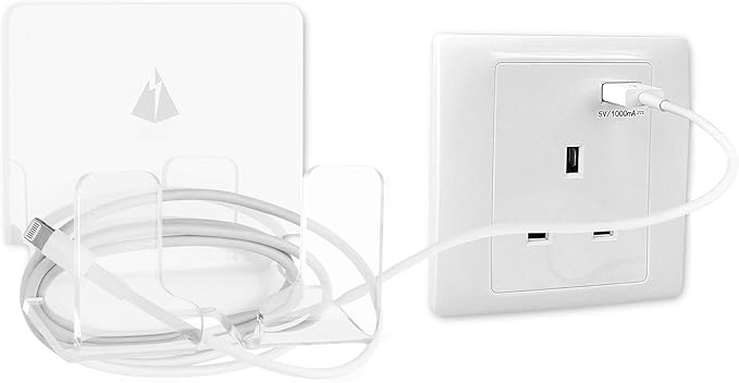 TXEsign Adhesive Wall Phone Holder Mount for Smartphones iPhone External Battery Wall Holder Mount (Silky White & Transparent)