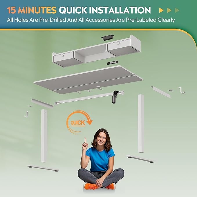 DEVAISE 55×28 Inch Electric Standing Desk with Drawers, Computer Desk with 3 Adjustable Height, Storage Shelf and Built-in USB Outlet, Memory Preset, Sit to Stand Desk for Home Office, White