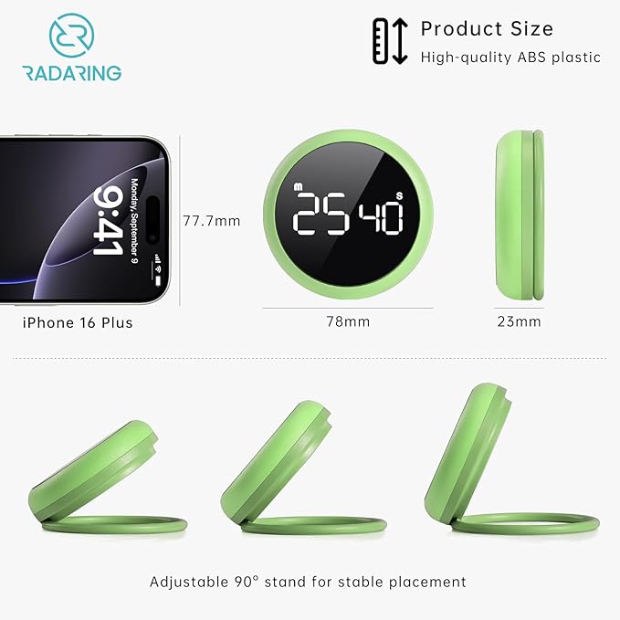 Emerald Quick Que Kitchen Timers, Visual timers Large LED Display Magnetic Countdown Countup Timer for Classroom Cooking Fitness Baking Studying Teaching, Easy for Kids and Seniors (Emerald)
