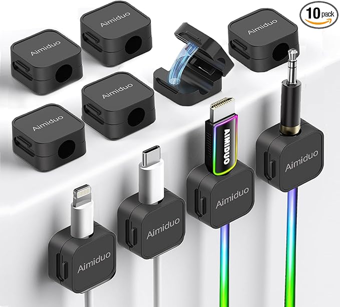 Magnetic Cable Clips Cord Organizer Holder,10-Pack Cable Management Cord Clips,Adhesive Phone Cable Wire Charger Cord Holder For Nightstand Desk Charging Cords Wall Car Desktop Office (10, Black)