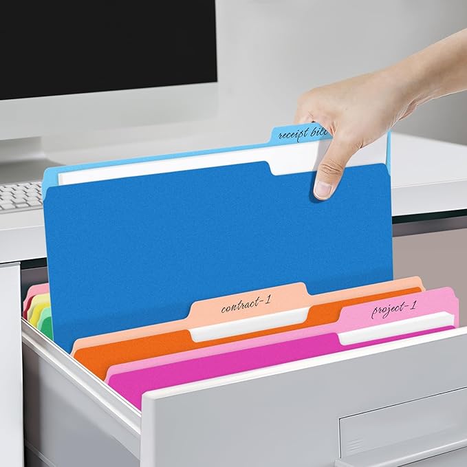 SUNEE File Folders, 36 Pack Manilla Folders 8.5 x 11, Colored File Folders Home Office School Supplies for Documents Files Paper, 6 Assorted Colors