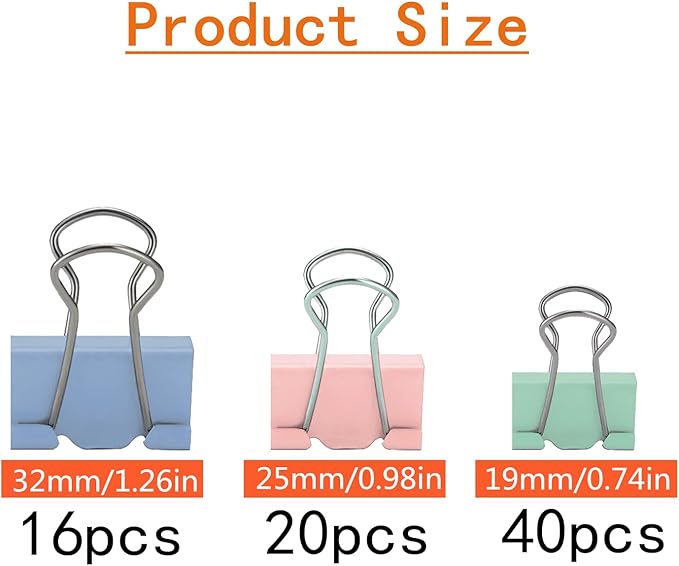 76 Pcs Colored Binder Clips Paper Clamps Assorted Sizes Small Medium Large Colorful Binder Clips for Office Supplies Set