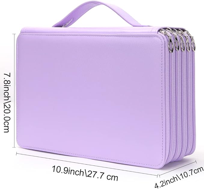Vomgomfom Colored Pencil Case - 252 Slot Pencil Holder with Zipper Closure Deluxe PU Leather Large Capacity Case for Watercolor Pens or Markers, Artist Organizer (Purple)