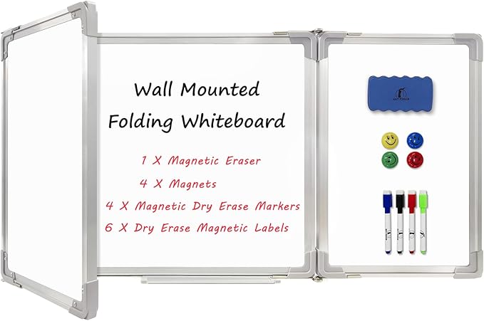Whiteboard Set - Dry Erase Board 47 x 18 in with 1 Dry Wipe Eraser, 4 Markers, 4 Magnets and 6 Magnetic Notes - Large Wall White Board for Home and Office