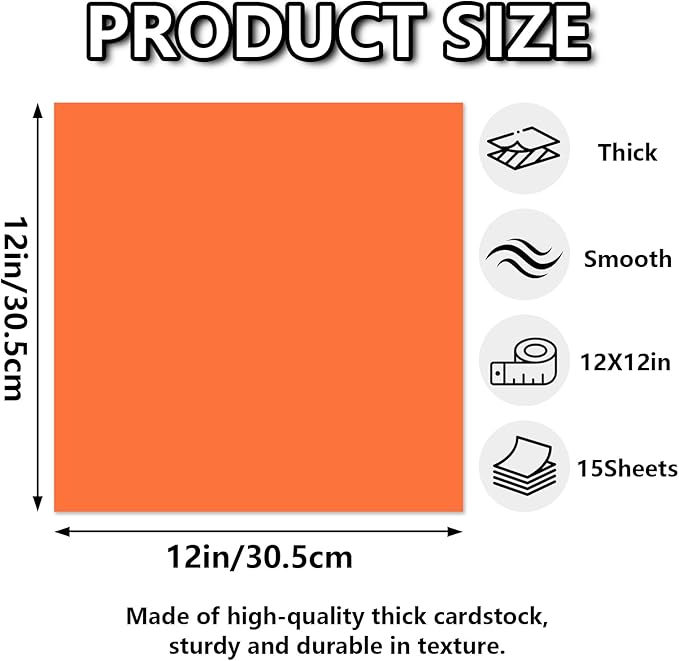 15 Sheets Orange Cardstock 12"x12",250gsm/90lb Heavyweight Cover Cardstock Paper, Thick and Smooth Card Stock Perfect for Card Making, Scrapbooking and Crafts (Orange)