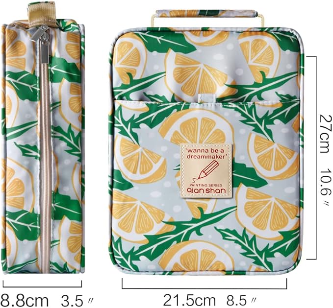 qianshan Pencil Case Holder Slot - Holds 202 Colored Pencils or 136 Gel Pens with Zipper Closure - Large Capacity Pen Organizer for Watercolor Pens or Markers - Perfect for Artist Grey Lemon