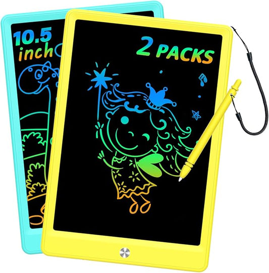 BUKEBU LCD Writing Tablet Doodle Board, Colorful Drawing Pad, Electronic Drawing Tablet, Drawing Pads,Travel Gifts for Kids Ages 3 4 5 6 7 8 Year Old Girls Boys (10.5 inch, Blue&Yellow)