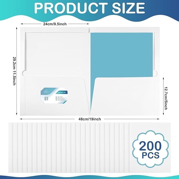 Yeaqee 200 Pack 2 Pockets Glossy Laminated Paper Folder First Day of School Presentation Folder Letter Size Two Pocket File Portfolio Holder Back to School Items Bulk for Teacher Office (White)