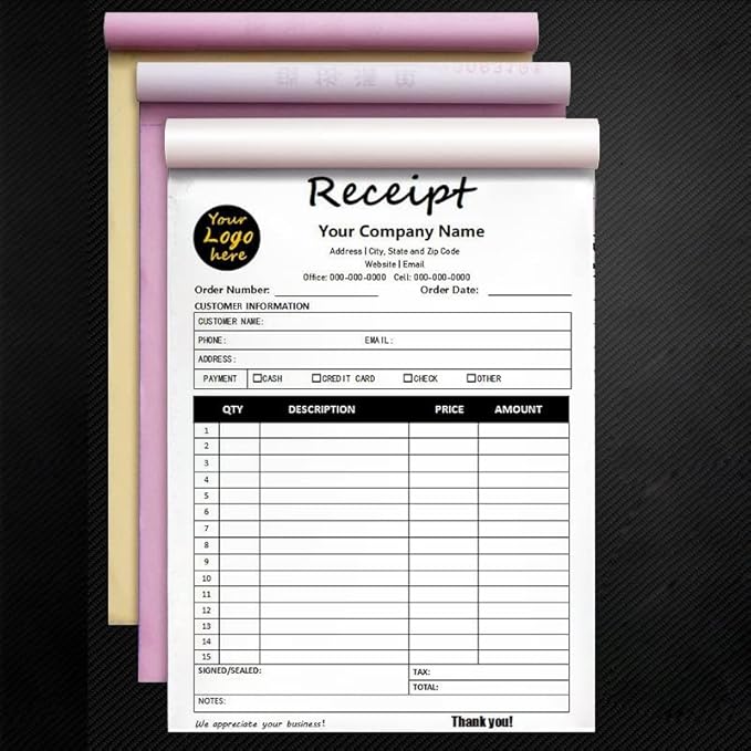 Personalized Invoice Book Custom 2 Part/3 Part Receipt Book Quote Estimate Order Forms Carbonless Form with Your Company Name Logo Address,2-10 Books (Style 15)