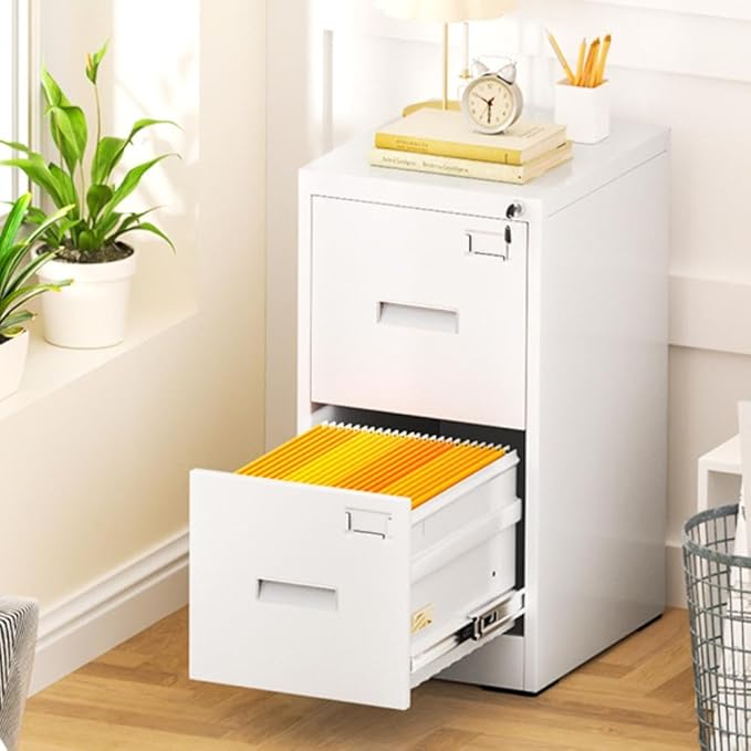 INTERGREAT 2 Drawers File Cabinet with Lock, 18" D Metal White Vertical Filing Cabinet for Hanging Folders, Easy Assemble
