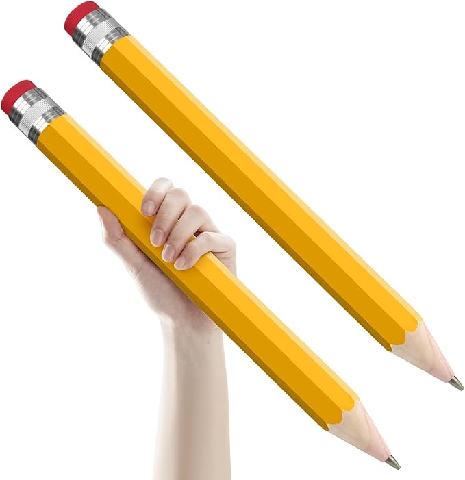 smrtcol 2 Pack Wooden Jumbo Pencil for Prop Gifts Decor 14 Inch Funny Big Novelty Pencil with Cap Yellow