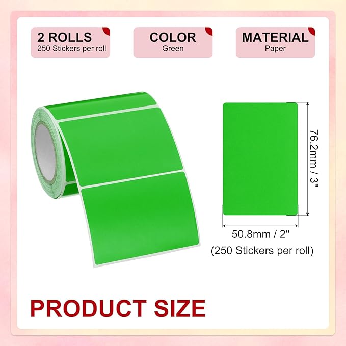 PATIKIL 2 x 3 Inch Rectangle Inventory Color Coding Labels 2 Roll, Square Self-Adhesive Inventory Label Stickers for Office Home Organization Name Tags, 250 Per Roll, Green