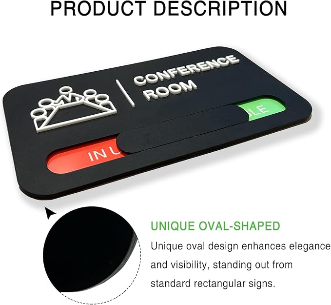 ANIWEY Acrylic Office Meeting Room Door Sign, 8.8 x 5.1 inches.Conference Room Signs, In use/Available Office Sign Black, Minimalist Style