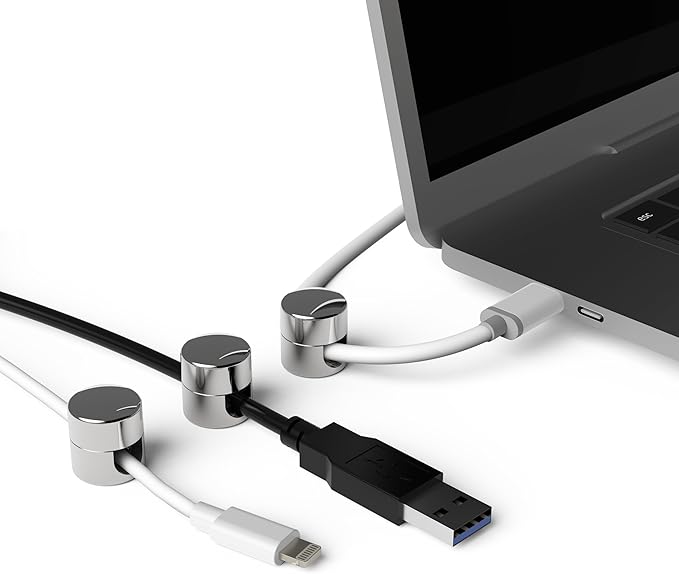 ICONIT Cable Anchors for Desk Organization | Premium Aluminum Cord Organizers | Charger + Cable Management Clips for Home & Office | Stylish, Sturdy, & Functional | (3 Pack) (Silver)