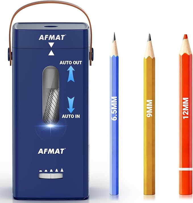 AFMAT Electric Pencil Sharpener, Fully Automatic Pencil Sharpener, Auto in & Out, Rechargeable Hands-Free Sharpeners for Jumbo & Colored Pencils (6.5-12mm), Portable for Home/Classroom/Office PSC6