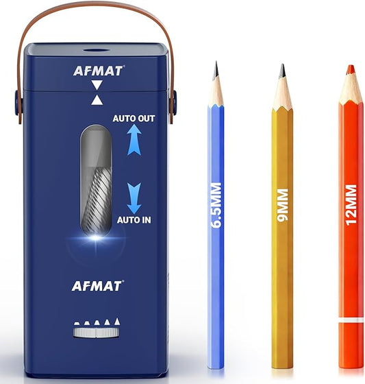 AFMAT Electric Pencil Sharpener, Fully Automatic Pencil Sharpener, Auto in & Out, Rechargeable Hands-Free Sharpeners for Jumbo & Colored Pencils (6.5-12mm), Portable for Home/Classroom/Office PSC6