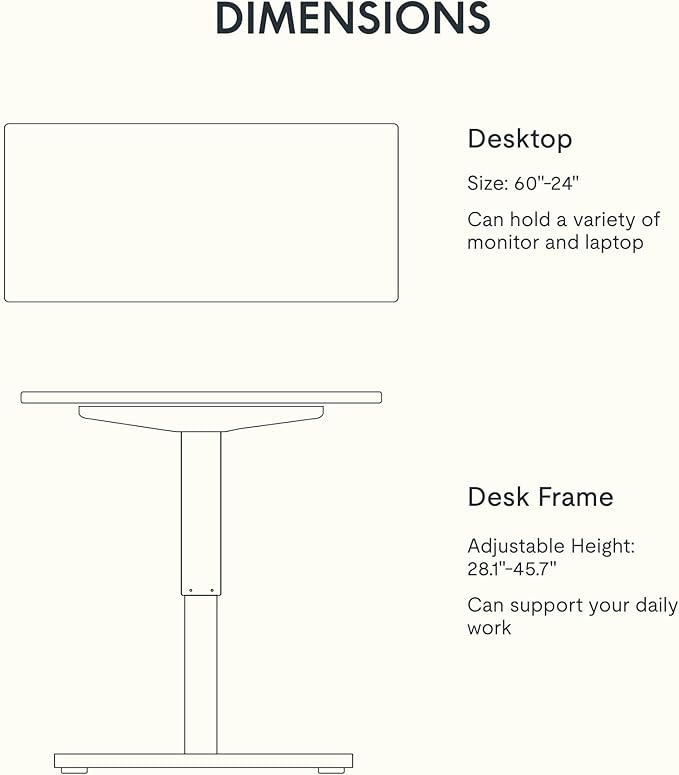 FLEXISPOT EN1 One-Piece Standing Desk with 1-Inch Thick Seamless Desktop, 60"x24" Electric Height Adjustable Desk for Home Office, Multi-Monitor Setups & Easy Assembly, Gray Wood