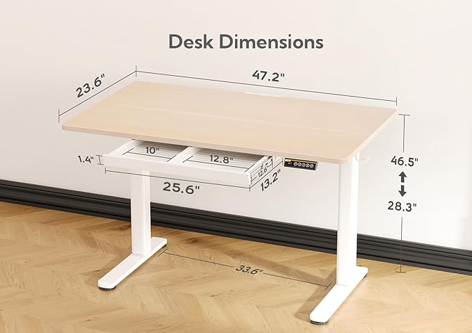 Claiks Standing Desk with Drawers, 48x24 Inch Stand Up Electric Adjustable Height Sit Stand Desk for Computer Workstation, Natural