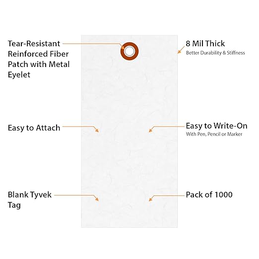 SmartSign (Pack of 1000) 5.25 x 2.625 inch “White” Blank Tyvek Shipping Tags with Metal Eyelets, Size #6, 8 mil Thick Tyvek