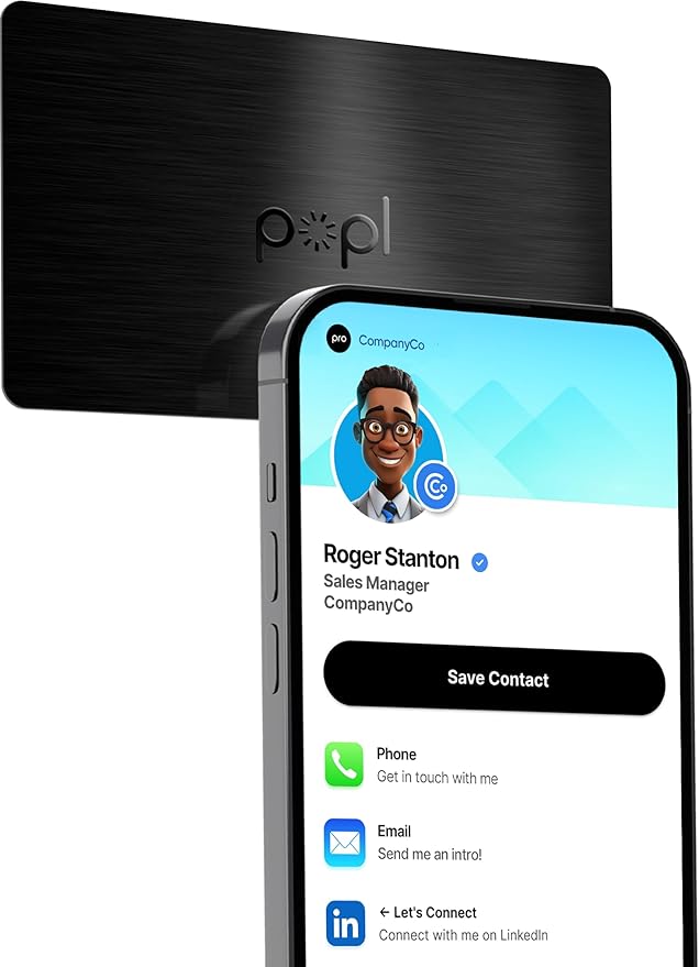 Popl Smart NFC Business Card - Sleek Modern Digital Business Card w/Instant App-Free Sharing - Customizable NFC Cards Compatible w/iPhone & Android (Limited Edition Black Lux)