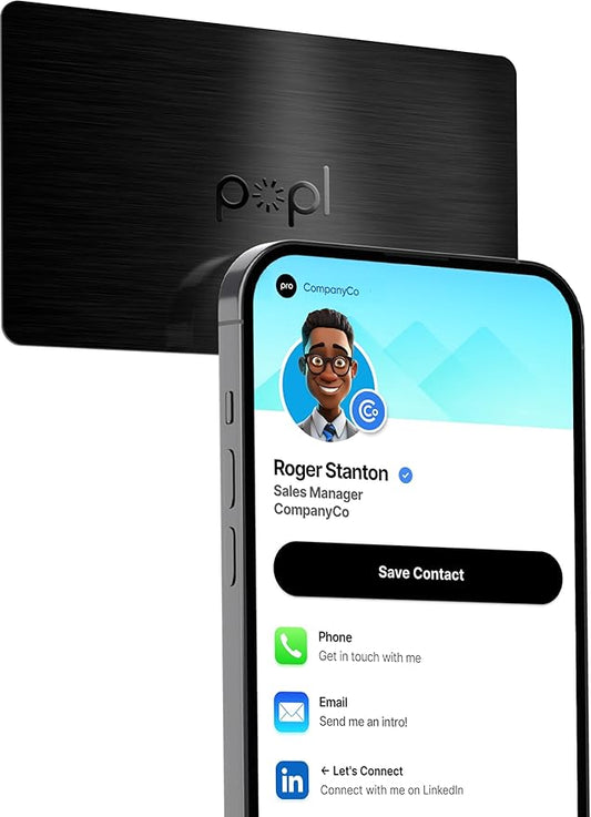 Popl Smart NFC Business Card - Sleek Modern Digital Business Card w/Instant App-Free Sharing - Customizable NFC Cards Compatible w/iPhone & Android (Limited Edition Black Lux)