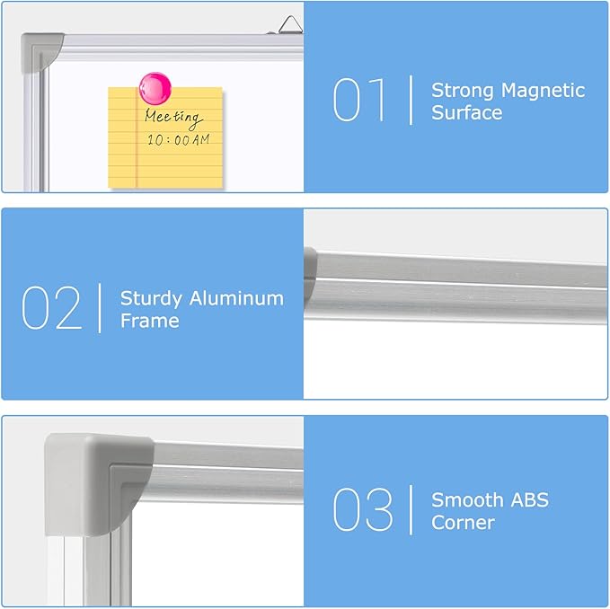 DOLLAR BOSS Large White Board 60 x 48 Inch Foldable Magnetic Whiteboard for Wall, Portable Double Sided Dry Erase Board, Aluminum Frame Message Board for School, Office, Classroom with Eraser, Markers