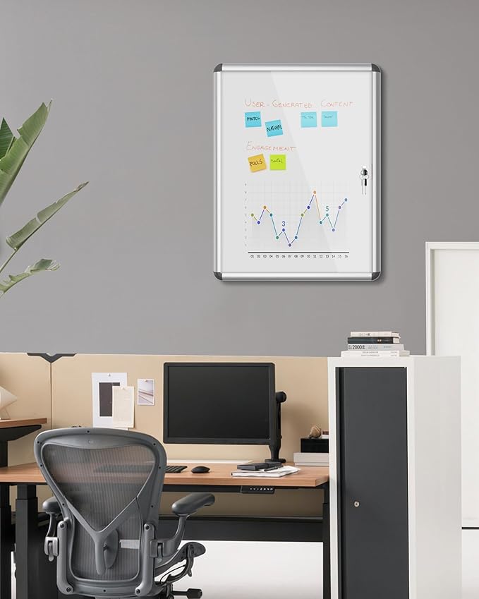 Mifuro 26"x20" Enclosed Bulletin Board, Lockable Weather-Resistant Aluminum Noticeboard for School & Office, Silver Frame w/Magentic Whiteboard