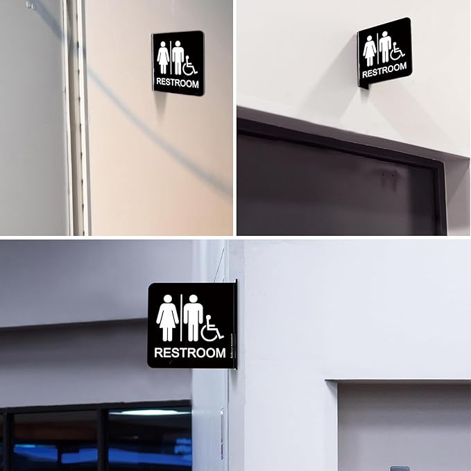 Faittoo Restroom Sign, Bathroom Signs, (4 Pack) 6 x 6 Inches Acrylic Sign, for Office or Business Bathroom and Toilet Door or Wall Decor, Indoor Outdoor Use (Men and women with Handicap)