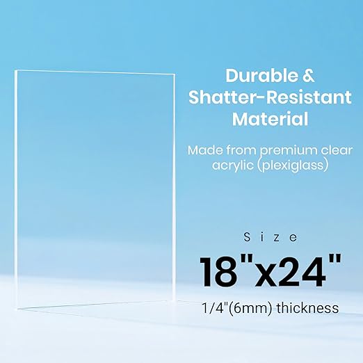 CALPALMY (2-Pack) 18x24 Inch Clear Acrylic Sheet - 1/4 Inch Thick Acrylic Plexiglass Panel for Laser Cutting, DIY Crafts, Signage, and Engraving Projects