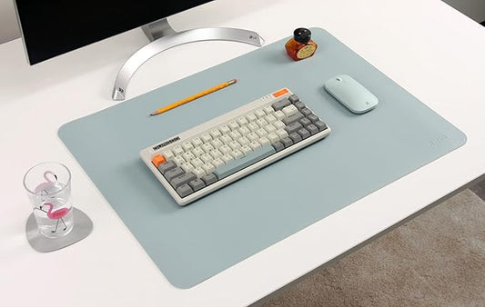 NODITO Dual-Sided Leather Desk Pad,Blotter for Laptop Computer,Mouse Pad,Writing,Drawing,Arts and Craft Mat (17"x24", Blue/Silver)